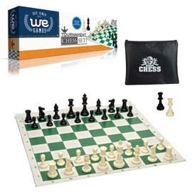 WE Games Tournament Chess Set– Heavy Weighted Chess Pieces with Green Roll-up Chess Board and Zipper Pouch for Chessmen