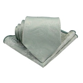 Gollate Mens Silk Paisley Tie Set : Necktie and Pocket Square - (Available in Standard 58 - inch and 63 - inch Extra Long) (Standard 58", Dusty Sage)