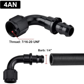 LokoCar 4AN 90 Degree Push Lock Hose Fitting End Fits 1/4" Rubber Fuel Line 2Pcs