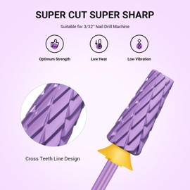 MelodySusie Super Cut Edition 5 in 1 Nail Drill Bits, 3/32'' Carbide Tungsten Multi-function Bits, Suitable for Manicure Pedicure Cuticle Gel Polishing, Purple, Series Bit-M, 2XC