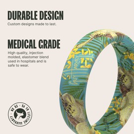 Groove Life Guy Harvey Tropical Turtle Thin Silicone Ring - Breathable Rubber Wedding Rings for Women, Lifetime Coverage, Unique Design, Comfort Fit Ring - Size 6