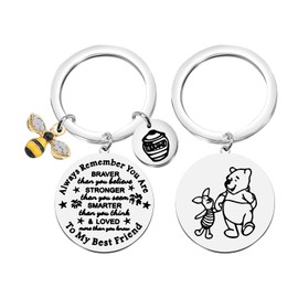 FUSTMW Bear Gifts Keychain Inspirational Gift Friendship Keychain Birthday Gift You are Braver Stronger Smarter (friend bee keychain)