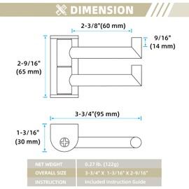 Suyar Brushed Nickel Double Towel Hook, SUS 304 Stainless Steel Swivel Wall Hook with 2 Arms, Foldable Robe Coat Hanger for Bathroom, 2 Pack