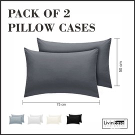 LivinEase Pillow Cases 2 Pack- Cotton Blend Pillowcases 50 x75 cm with 15cm Envelope Closure- Easy Care, Soft and Comfortable Grey Pillow Case (Grey, 2x Pillowcase)