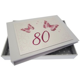 WHITE COTTON CARDS, 80th Birthday, Tiny Album, Butterflies