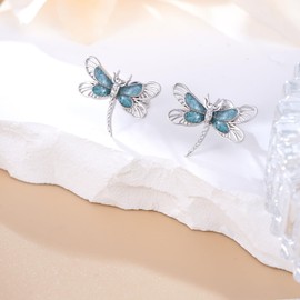 Dragonfly Earrings 925 Sterling Silver Turquoise Dragonfly Stud Earrings Animal Jewelry Gifts for Women