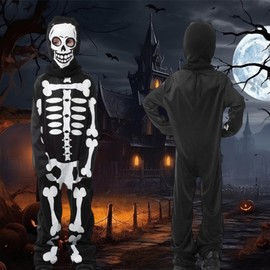HarnyLoom Halloween Cosplay, Children's Skull Costume, 2-Piece Set, Horror Style, Skull Suit, Reaper Goddess Costume, Ghost, Costume, For Children, Unisex, Halloween, Parties, Transformation, Theater,