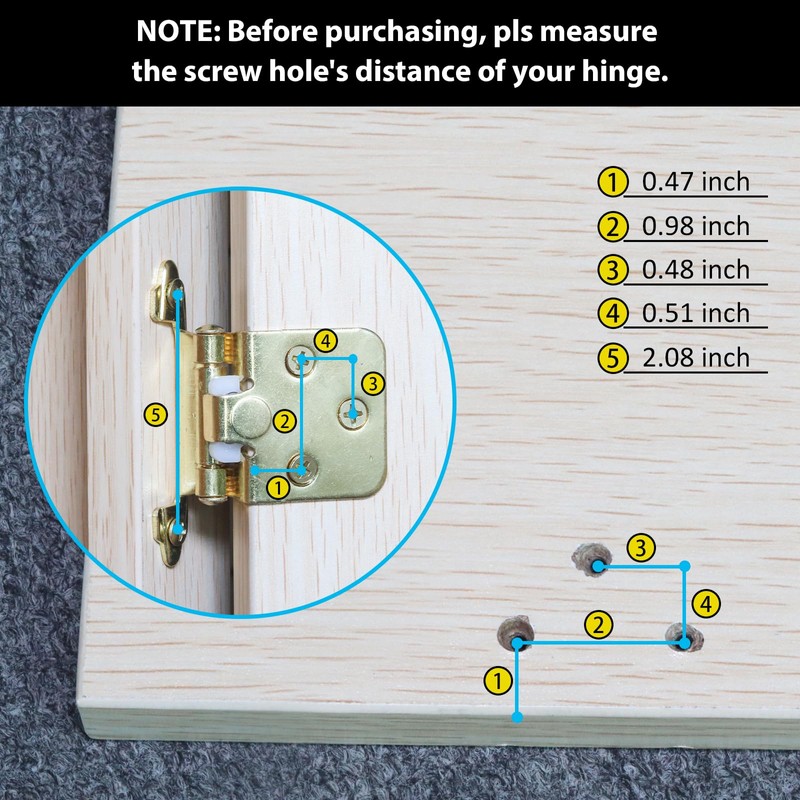 1/2" Brass Gold Overlay Cabinet Hinges, 30 Pack (15 Pairs)