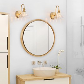 BrkNit Vintage Bathroom Light Fixtures Over Mirror, 1-Light Brass Wall Sconce Lighting with Flower Glass Shade, Farmhouse Vanity Lights for Bedroom Kitchen Living Room Hallway Light