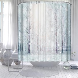 Myratts Fabric Shower Curtain, Polyester Waterproof Quick-Drying Weighted Hem Shower Curtains Set for Bathroom (Snowflake, 72"*72")…