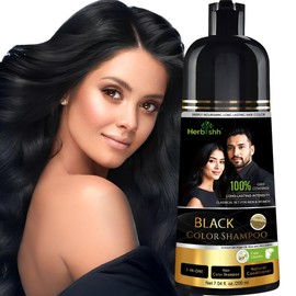Herbishh Black Shampoo, Champú para tinte capilar 3 en 1, cobertura 100% de canas, coloración demipermanente para hombres y mujeres, color duradero en
