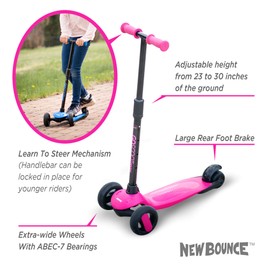 New-Bounce 3 Wheel Toddler Scooter - My First Scooter for Kids Ages 2-5 - GoScoot MAX Childrens Kick Scooter with Adjustable Handlebar - Kids Scooter for Girls and Boys(Pink)