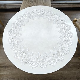 URROMA Round Lace Doilies 24x24 Inch White Tablecloth Lace Trim Coffee Table Cover Table Cover for Dining Room Kitchen Wedding Decoration (60x60cm)