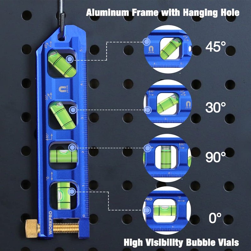 WORKPRO Magnetic Torpedo Level, Conduit Bending Level, Bubble Vials for