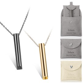 Fiada Set of 2 Stress Relief Necklaces, Mindful Breathing Necklaces, Stainless Steel Meditation Breath Chains with Portable Jewellery Bag, Deep Breathing Exercises Necklace for Women and Men,