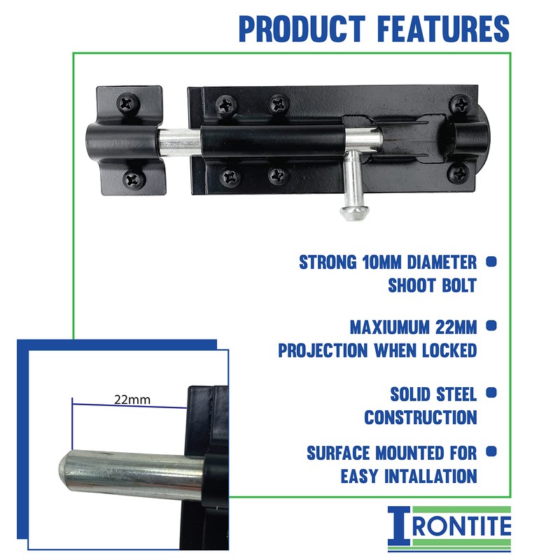 IRONTITE IRONTITE® 2 Pack Tower Bolt Black, Gate Bolts for
