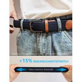 Bon4Extrao Men's Elastic Belt, Braided Belt, Without Holes, 35 mm Stretch Belt, Elastic as desired, Comfortable to Wear, black