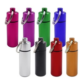 Modixun 8 Colors Small Portable Pill Box Keychain, Waterproof Aluminium Alloy Mini Pocket Pill Case Container, Metal Pill Holder Earplug Organizer for Travel, Small