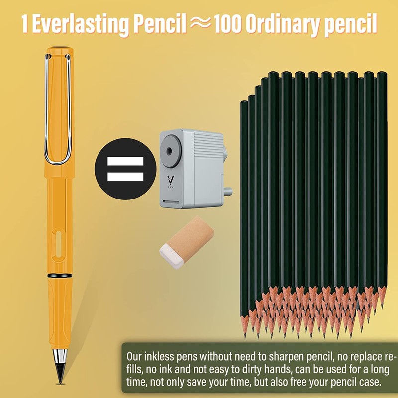 6 Pcs Everlasting Pencil with 6Pcs Replacement Nibs, Inkless Pencil
