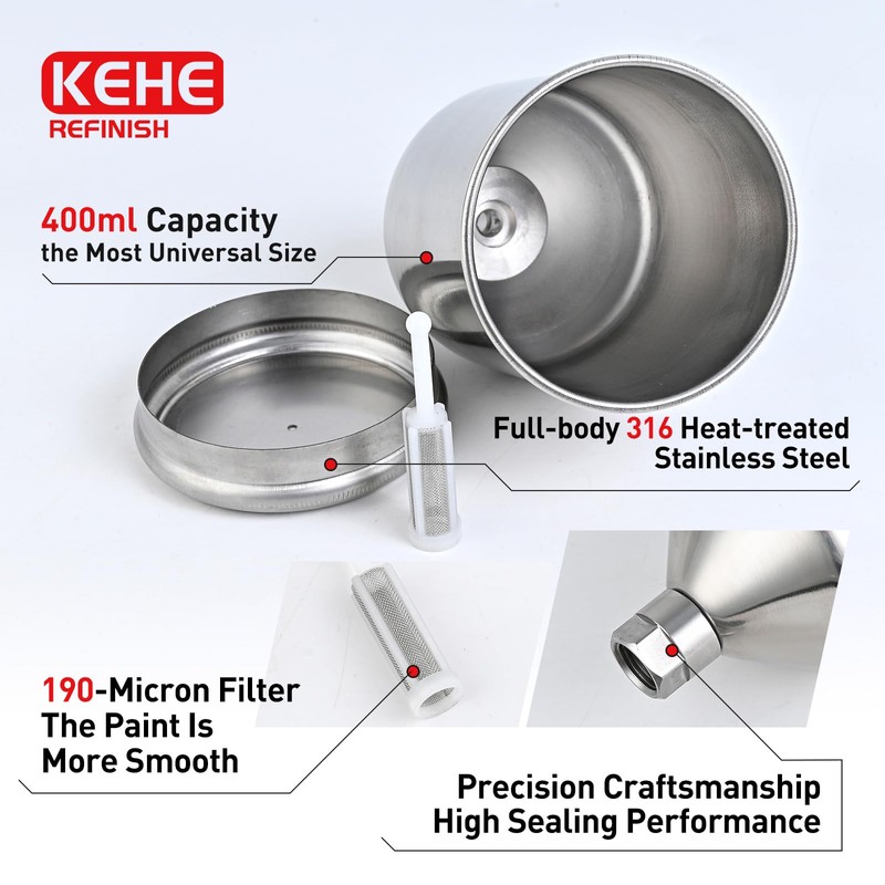 KEHE REFINISH Stainless Steel Paint Cup for Spray Gun 102#