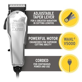 Wahl Chrome Super Taper, Professional Hair Clippers, Pro Haircutting Kit, Clippers for Bulk Hair Removal, Taper Fade, Adjustable Lever, Corded, Lightweight, Barbers Supplies