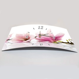 BM 7033-1a Radio-Controlled Quartz Wall Clock Radio-Controlled Wall Clock Radio-Controlled Clock No Ticking Silent Modern without Ticking Noises Large XXL Living Room Kitchen Magnolia Flowers Flowers