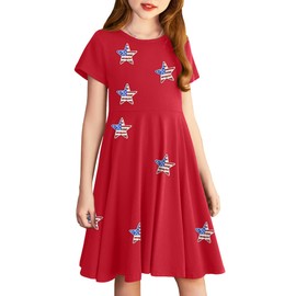 LAZYCHILD Girls 4th of July Dress Kids American Flag Dresses USA Stars Summer Dress Patriotic Party Tops 5-14 Years