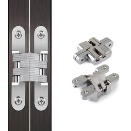 YIDELAI Hidden Door Hinge (0-180 Opening Angle) Zinc Alloy Hidden Hinge Door Hardware Accessories (Silver -Small)