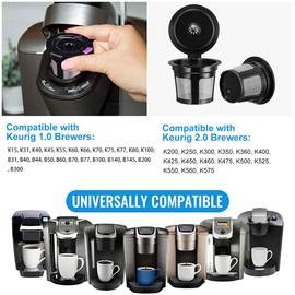 Reusable K Cups, 6 Pack Universal Fit Reusable Coffee Filters with Food Grade Stainless Steel Mesh Eco-Friendly Coffee Pods, for 1.0 and 2.0 Brewers