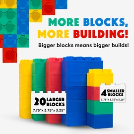 BiggoBlocks Big Blocks for Kids Ages 4-8, Indoor & Outdoor Blocks for Kids Jumbo Games, Large Building Blocks (24 PC) Beginner Set