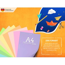 Pastel Coloured Drawing Paper DIN A4 27 Sheets - 130 g - 9 Colours - Solid Paper - Coloured Pastel Sheets for School, Hobby - Children & DIY Sheets, Craft Accessories - Gifts, Coloured Paper Pastel