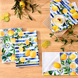 Homlouue 2 Pack Lemon Kitchen Hand Towels, Decorative Kitchen Towels 17x26 Inch, Kitchen Towels Dish Towels, Yellow Lemon Geometry Towels for Home Kitchen Bathroom Drying Seasonal Decoration