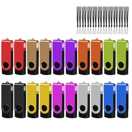 (Not 128GB) EASTBULL USB 2.0 Flash Drive 128 MB with Lanyards Thumb Drives Bulk 20 Pack Colorful Multipack Memory Stick Pen Drive Swivel Design(128MB 20 Pack)