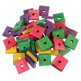 POPETPOP 50pcs Bird Chewing Block, Multicolored Wooden Parrot Bite Toys with Pre Drill Hole DIY Wood Block Parts for Small Animals African Grey Macaws Cockatoos Chewing Toys