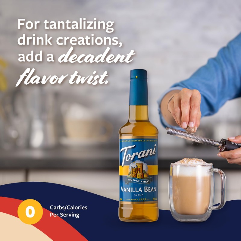 Torani Sugar Free Coffee Syrup, Vanilla Bean Flavoring for Drinks,