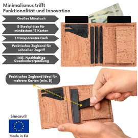 Simaru Cork Wallet for Men and Women, Wallet with RFID Protection, Vegan, Sustainable & Durable, 5+ Card Wallet with Drawstring