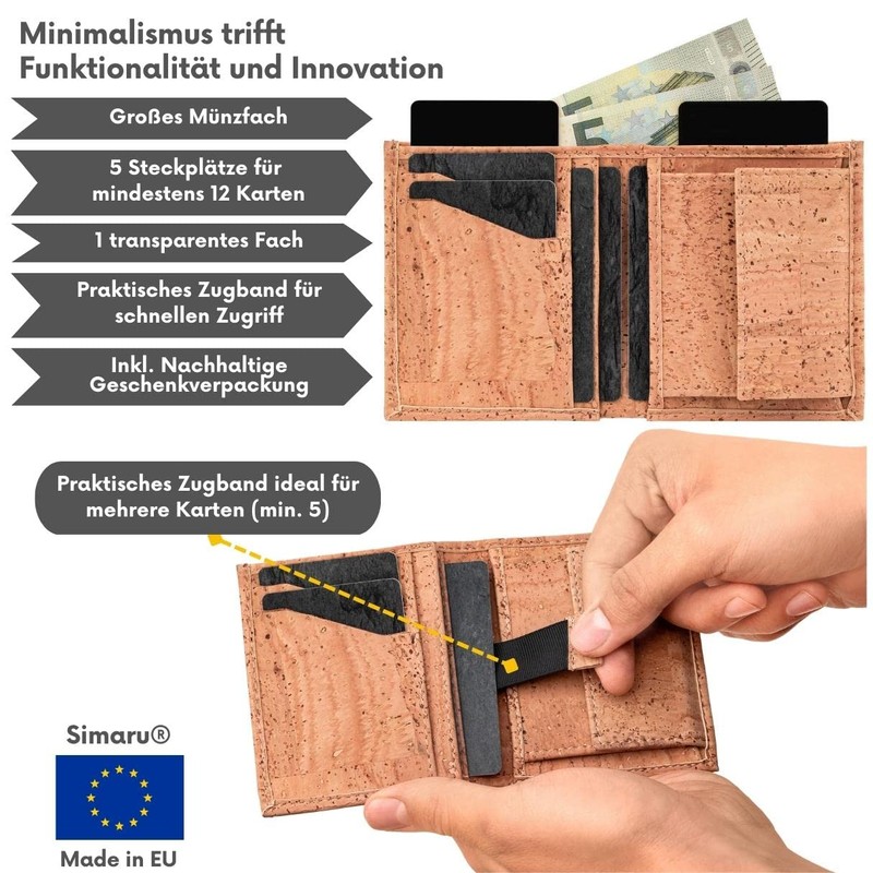 Simaru Cork Wallet for Men and Women, Wallet with RFID