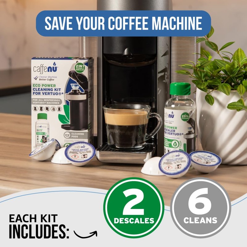 Caffenu Descaling Kit Compatible with Nespresso Vertuo, 2 Uses Descaling