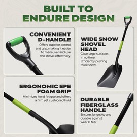 IDZO Aluminum Steel Scoop Shovel Heavy Duty, Ideal Height 44 1/2 Inches Metal Shovel with Strong Aluminum Steel Wide Blade, Durable Grain Shovel, Fiberglass D Handle with Ergonomic EPE Foam Grip