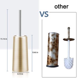 Retyion 2 Pack Toilet Brush and Holder-with 304 Stainless Steel Long Handle-Toilet Bowl Brush for Bathroom (Champagne Gold)