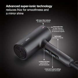 Braun Hair Dryer with Diffuser, Blow Dryer with Super-Ionic Technology Reduces Static and Frizz for Smooth, Shiny, Healthy Looking Hair