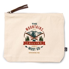 Lantern Press Jasper National Park, Canada, The Mountains are Calling, Bear and Mountains, 100% Cotton Zipper Pouch, Travel Accessory, Go Bag