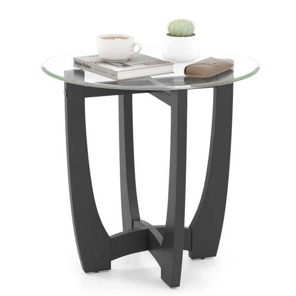 Costway 23.5" Round Side Table w/ Glass Tabletop Cross-shaped Solid