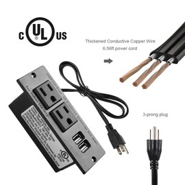 Conference Recessed Power Strip Socket with USB Ports,Table Power Strip,Desktop Charging Station with 2-Outlets and 2 USB Ports