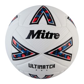 Mitre Ultimatch Football, Enhanced Control, Extra Durability, Added Accuracy, Ball, White/Black/Bib Red, 3