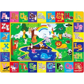 LTKOUGFAM Kids Play Rug, Animals Print Baby Mat for Floor, Kids Rug for Playroom, ABC Educational Rug, Non-Toxic Soft Baby Crawling Mat, Tummy Time Mat, Nursery Rugs (Green, 47.2X31.5 INCH)