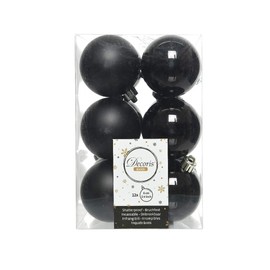 PERAGASHOP 12 Christmas Baubles 6 cm Matt/Glossy Black Addobi Tree Decoration