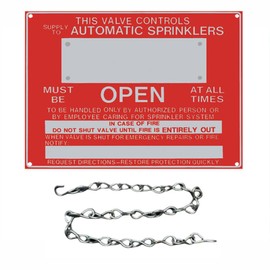 Fire Sprinkler Control Valve Sign With Address, Aluminum, 9" x 7" (Red and White, Sign with Chain)