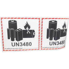 Caution Lithium Battery Labels UN3480 4.5 x 5 Inch 500 Adhesive Stickers