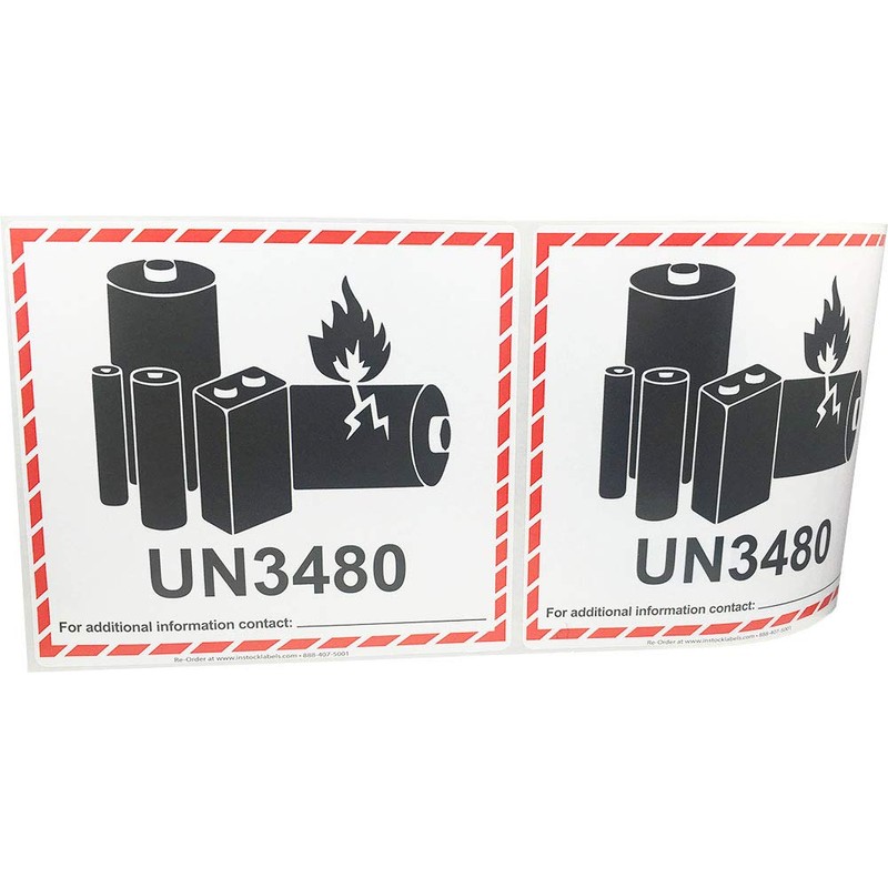 Caution Lithium Battery Labels UN3480 4.5 x 5 Inch 500